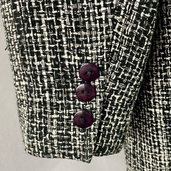 Lord & Taylor Vintage Women’s 100% Silk Black & White Tweed Blazer Jacket Sz 16 - Picture 7 of 9